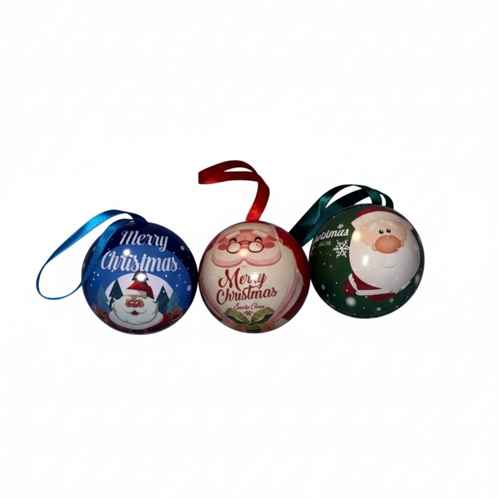 Set of 3 Tin or Aluminum Christmas Themed Ornaments That Can Store Trinkets